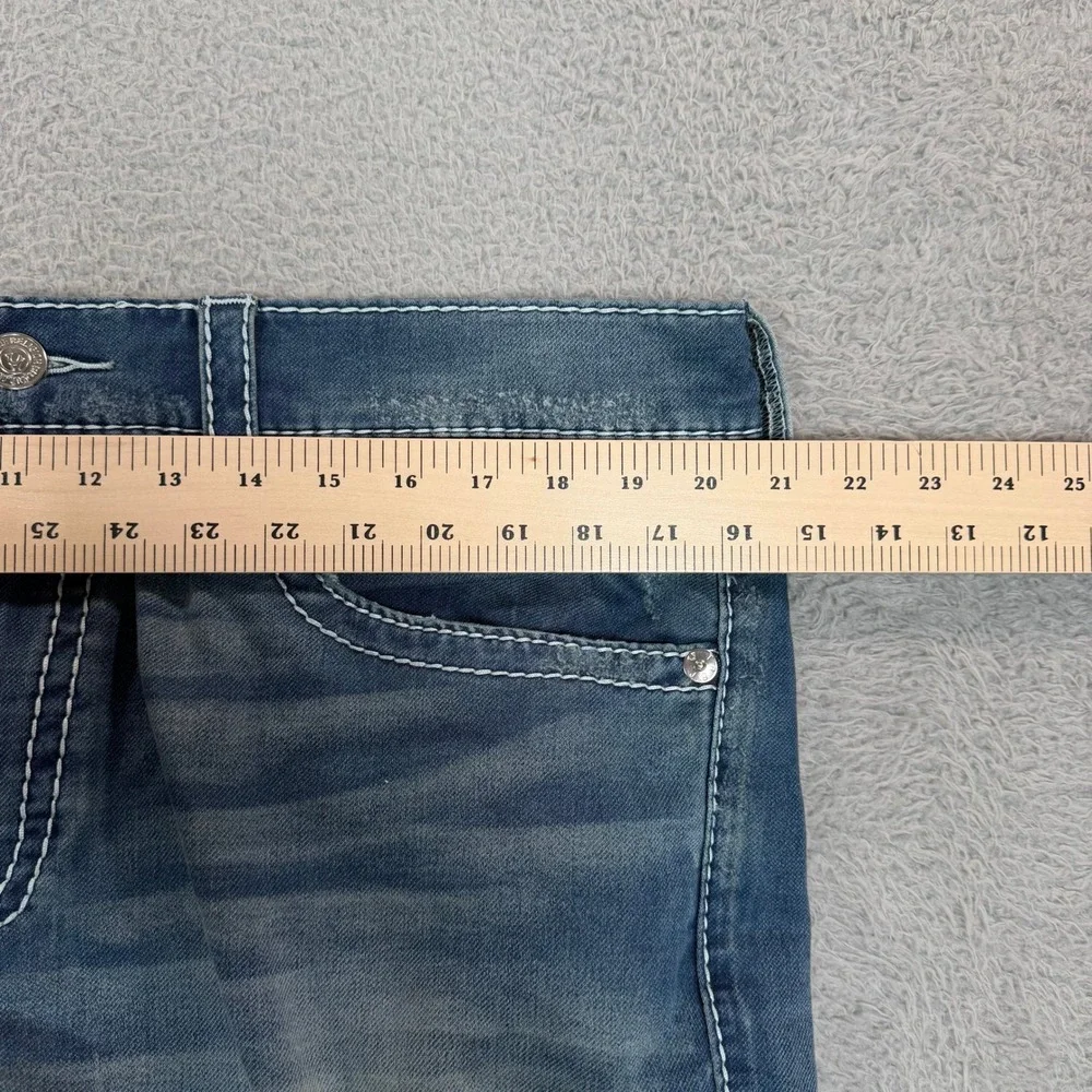 True Religion Section Slim Mens Jeans 40 Medium Wash White Contrast Stitch Blue